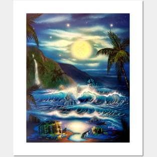 Tropical Island full moon treasure beach Posters and Art